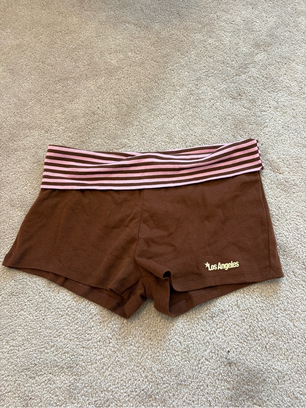 Zara Brown Shorts with Pink Striped Waistband - 'Los Angeles' Logo